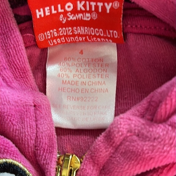 Hello Kitty Girls Pink Velour Full Zip Hoodie Jacket Size 4 Hooded Sweatshirt - Picture 4 of 4